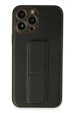 Newface iPhone 13 Pro Kılıf Coco Deri Standlı Kapak - Siyah