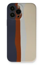 Newface iPhone 13 Pro Kılıf Ebruli Lansman Silikon - Lacivert-Krem