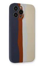 Newface iPhone 13 Pro Kılıf Ebruli Lansman Silikon - Lacivert-Krem - Görsel 3