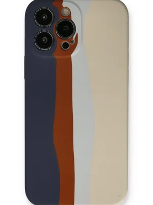 Newface iPhone 13 Pro Kılıf Ebruli Lansman Silikon - Lacivert-Krem