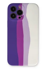 Newface iPhone 13 Pro Kılıf Ebruli Lansman Silikon - Mor-Beyaz