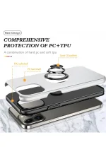 Newface iPhone 13 Pro Kılıf Elit Yüzüklü Kapak - Gümüş - Görsel 2