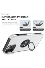 Newface iPhone 13 Pro Kılıf Elit Yüzüklü Kapak - Gümüş - Görsel 3