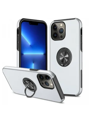 Newface iPhone 13 Pro Kılıf Elit Yüzüklü Kapak - Gümüş