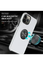 Newface iPhone 13 Pro Kılıf Elit Yüzüklü Kapak - Gümüş - Görsel 5