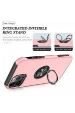 Newface iPhone 13 Pro Kılıf Elit Yüzüklü Kapak - Pembe - Görsel 3