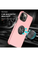 Newface iPhone 13 Pro Kılıf Elit Yüzüklü Kapak - Pembe - Görsel 5