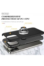 Newface iPhone 13 Pro Kılıf Elit Yüzüklü Kapak - Siyah - Görsel 2