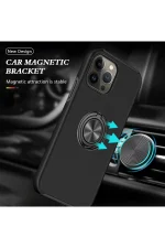 Newface iPhone 13 Pro Kılıf Elit Yüzüklü Kapak - Siyah - Görsel 5