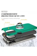 Newface iPhone 13 Pro Kılıf Elit Yüzüklü Kapak - Yeşil - Görsel 2