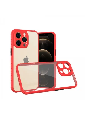 Newface iPhone 13 Pro Kılıf Miami Şeffaf Silikon - Kırmızı