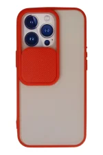 Newface iPhone 13 Pro Kılıf Palm Buzlu Kamera Sürgülü Silikon - Kırmızı