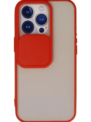 Newface iPhone 13 Pro Kılıf Palm Buzlu Kamera Sürgülü Silikon - Kırmızı