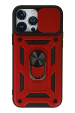 Newface iPhone 13 Pro Kılıf Pars Lens Yüzüklü Silikon - Kırmızı