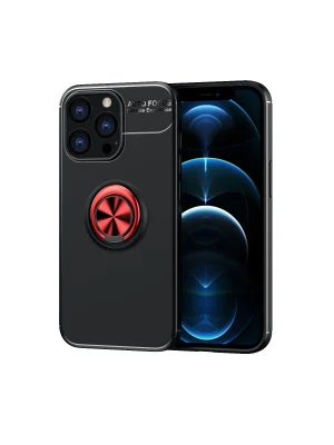 Newface iPhone 13 Pro Kılıf Range Yüzüklü Silikon - Siyah-Kırmızı