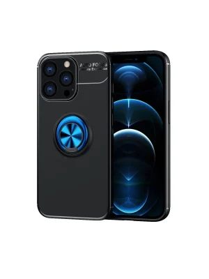 Newface iPhone 13 Pro Kılıf Range Yüzüklü Silikon - Siyah-Mavi