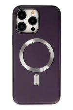 Newface iPhone 13 Pro Max Kılıf Coco Deri Magneticsafe Silikon - Derin Mor