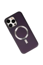 Newface iPhone 13 Pro Max Kılıf Coco Deri Magneticsafe Silikon - Derin Mor - Görsel 3