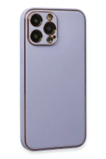 Newface iPhone 13 Pro Max Kılıf Coco Deri Silikon Kapak - Açık Lila - Görsel 3