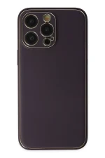 Newface iPhone 13 Pro Max Kılıf Coco Deri Silikon Kapak - Derin Mor