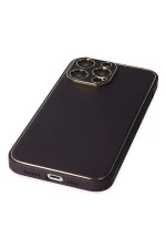 Newface iPhone 13 Pro Max Kılıf Coco Deri Silikon Kapak - Derin Mor - Görsel 4