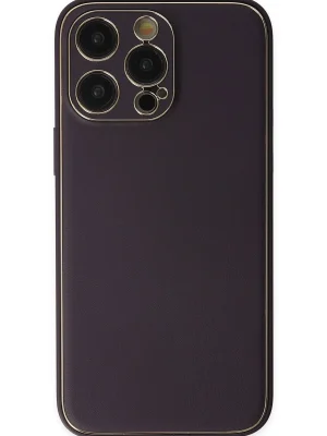 Newface iPhone 13 Pro Max Kılıf Coco Deri Silikon Kapak - Derin Mor
