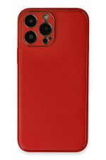 Newface iPhone 13 Pro Max Kılıf Coco Deri Silikon Kapak - Kırmızı