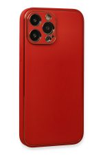 Newface iPhone 13 Pro Max Kılıf Coco Deri Silikon Kapak - Kırmızı - Görsel 3