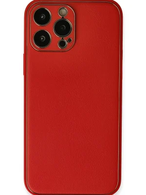 Newface iPhone 13 Pro Max Kılıf Coco Deri Silikon Kapak - Kırmızı