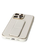 Newface iPhone 13 Pro Max Kılıf Coco Deri Standlı Kapak - Beyaz - Görsel 5