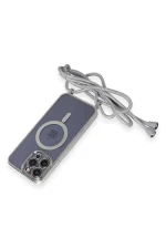 Newface iPhone 13 Pro Max Kılıf Divo Lazer Askılı Magsafe Kapak - Gümüş - Görsel 5