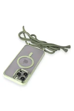 Newface iPhone 13 Pro Max Kılıf Divo Lazer Askılı Magsafe Kapak - Koyu Yeşil - Görsel 5