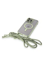 Newface iPhone 13 Pro Max Kılıf Divo Lazer Askılı Magsafe Kapak - Koyu Yeşil - Görsel 6