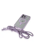 Newface iPhone 13 Pro Max Kılıf Divo Lazer Askılı Magsafe Kapak - Lila - Görsel 6