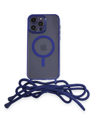 Newface iPhone 13 Pro Max Kılıf Divo Lazer Askılı Magsafe Kapak - Mavi