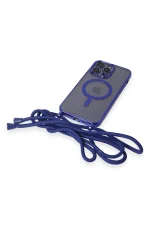 Newface iPhone 13 Pro Max Kılıf Divo Lazer Askılı Magsafe Kapak - Mavi - Görsel 6