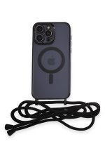 Newface iPhone 13 Pro Max Kılıf Divo Lazer Askılı Magsafe Kapak - Siyah