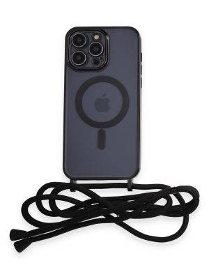 Newface iPhone 13 Pro Max Kılıf Divo Lazer Askılı Magsafe Kapak - Siyah