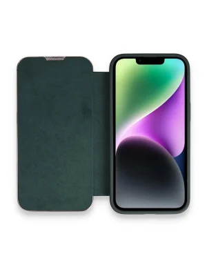 Newface iPhone 13 Pro Max Kılıf Dolpin Kapaklı - Koyu Yeşil