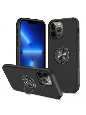 Newface iPhone 13 Pro Max Kılıf Elit Yüzüklü Kapak - Siyah