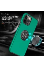 Newface iPhone 13 Pro Max Kılıf Elit Yüzüklü Kapak - Yeşil - Görsel 5