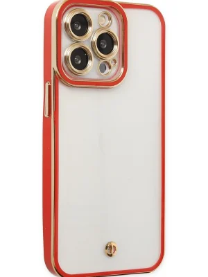 Newface iPhone 13 Pro Max Kılıf Liva Lens Silikon - Kırmızı