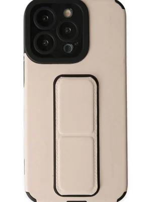 Newface iPhone 13 Pro Max Kılıf Mega Standlı Silikon - Gold