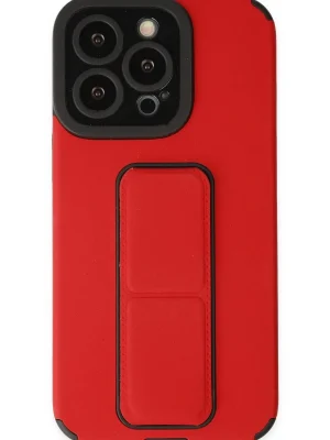 Newface iPhone 13 Pro Max Kılıf Mega Standlı Silikon - Kırmızı