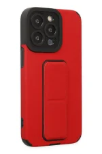 Newface iPhone 13 Pro Max Kılıf Mega Standlı Silikon - Kırmızı - Görsel 5