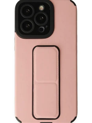 Newface iPhone 13 Pro Max Kılıf Mega Standlı Silikon - Pudra