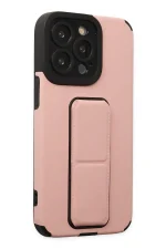 Newface iPhone 13 Pro Max Kılıf Mega Standlı Silikon - Pudra - Görsel 5