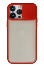 Newface iPhone 13 Pro Max Kılıf Palm Buzlu Kamera Sürgülü Silikon - Kırmızı