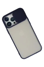 Newface iPhone 13 Pro Max Kılıf Palm Buzlu Kamera Sürgülü Silikon - Lacivert - Görsel 3