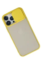 Newface iPhone 13 Pro Max Kılıf Palm Buzlu Kamera Sürgülü Silikon - Sarı - Görsel 3